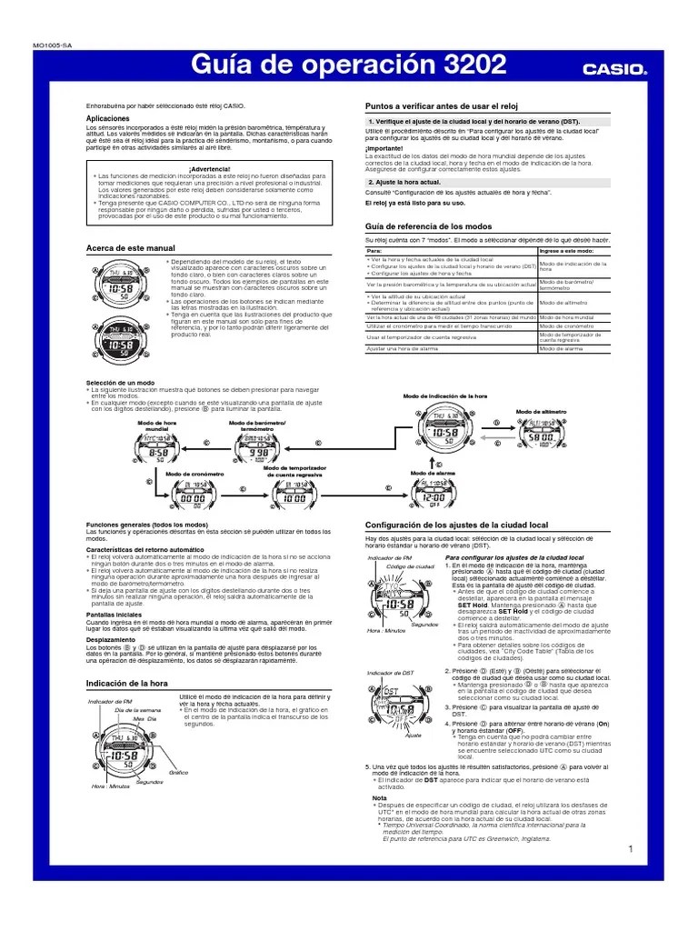 Manual Reloj Casio Altímetro Horario de verano