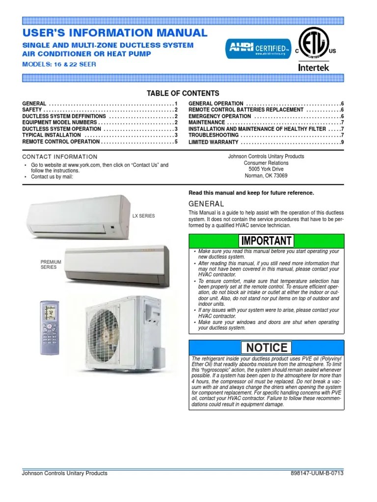 USER’S INFORMATION MANUAL Hvac Heat Pump
