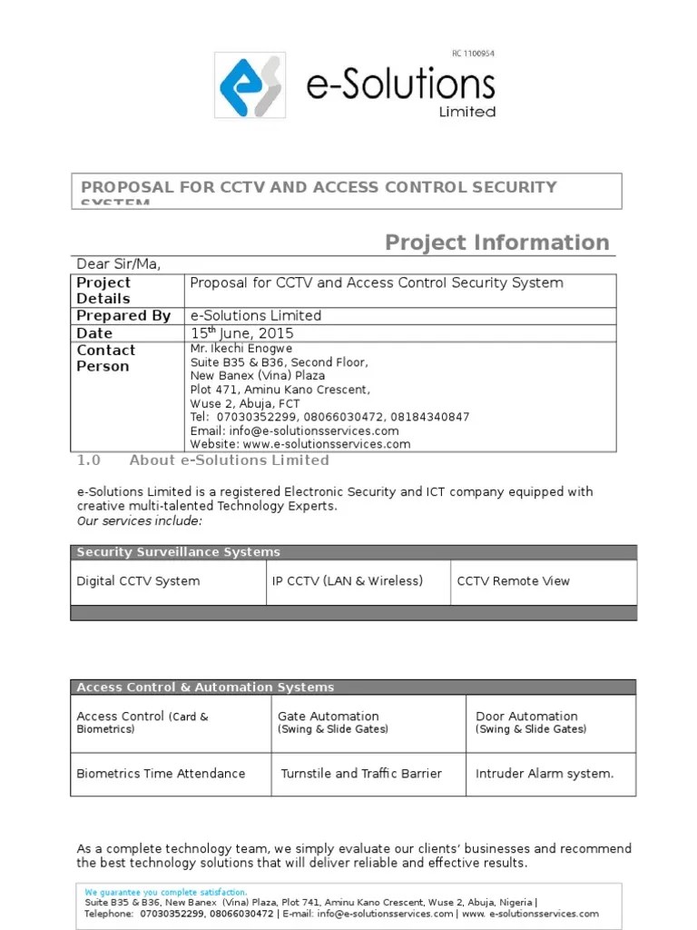Best Technical Proposal for Cctv and Access Control Access Control