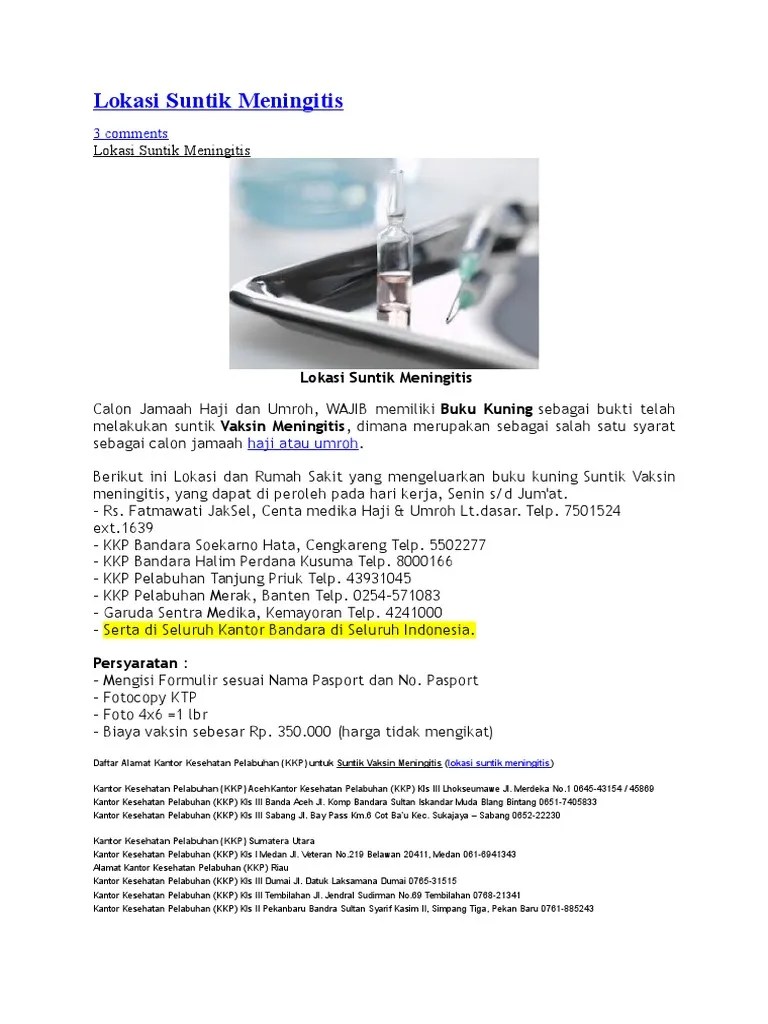 Alamat Suntik Meningitis Di Bandara Soekarno Hatta