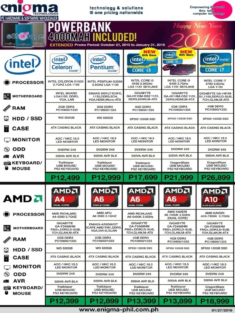 Computer Parts and Accessories Price List I Pad Printer