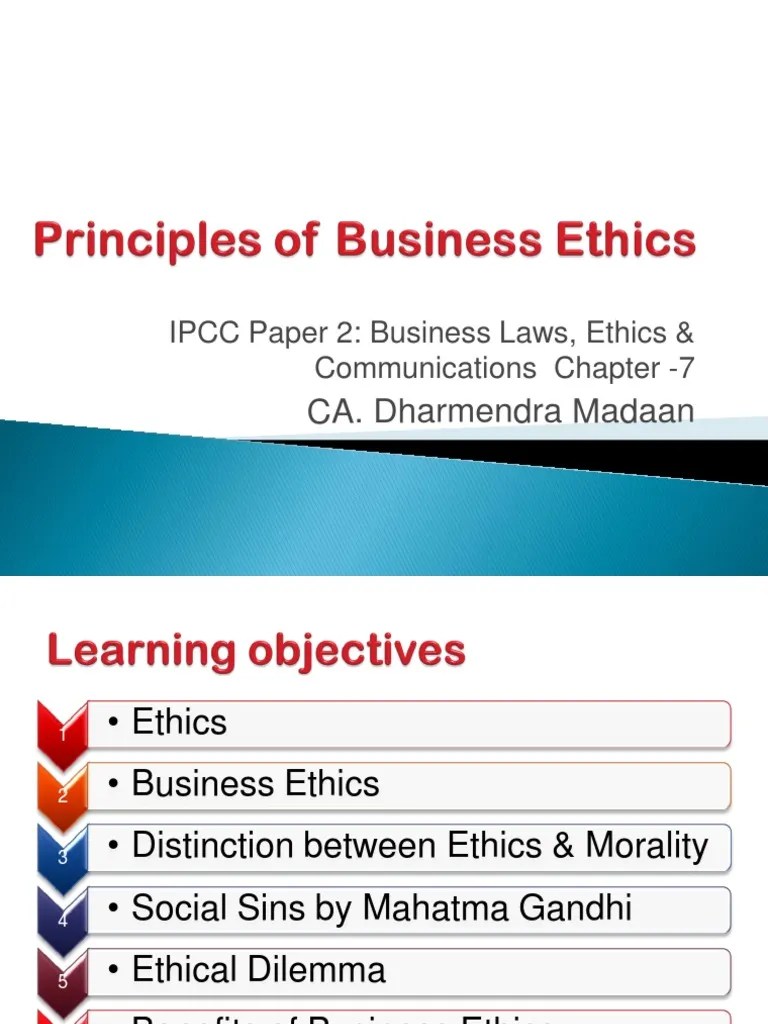 p 2 Ch 7 Principles of Business Ethics Business Ethics Morality