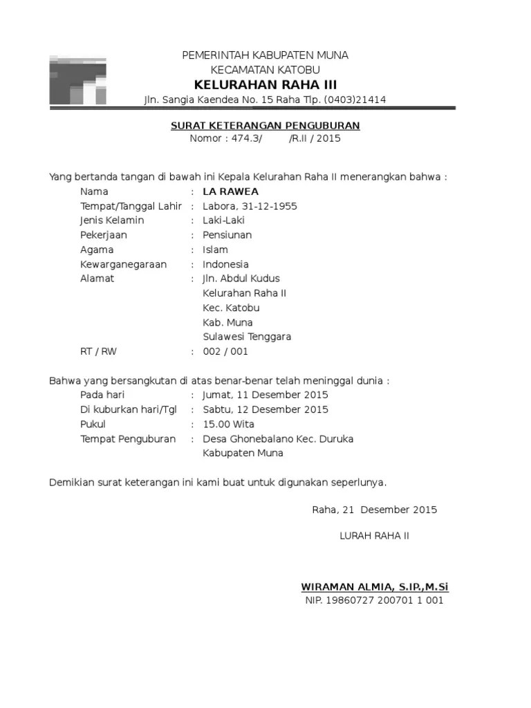 Atas perhatian dan kerja samanya saya ucapkan terima kasih. Contoh Surat Keterangan Kematian Dari Desa - Berbagi ...