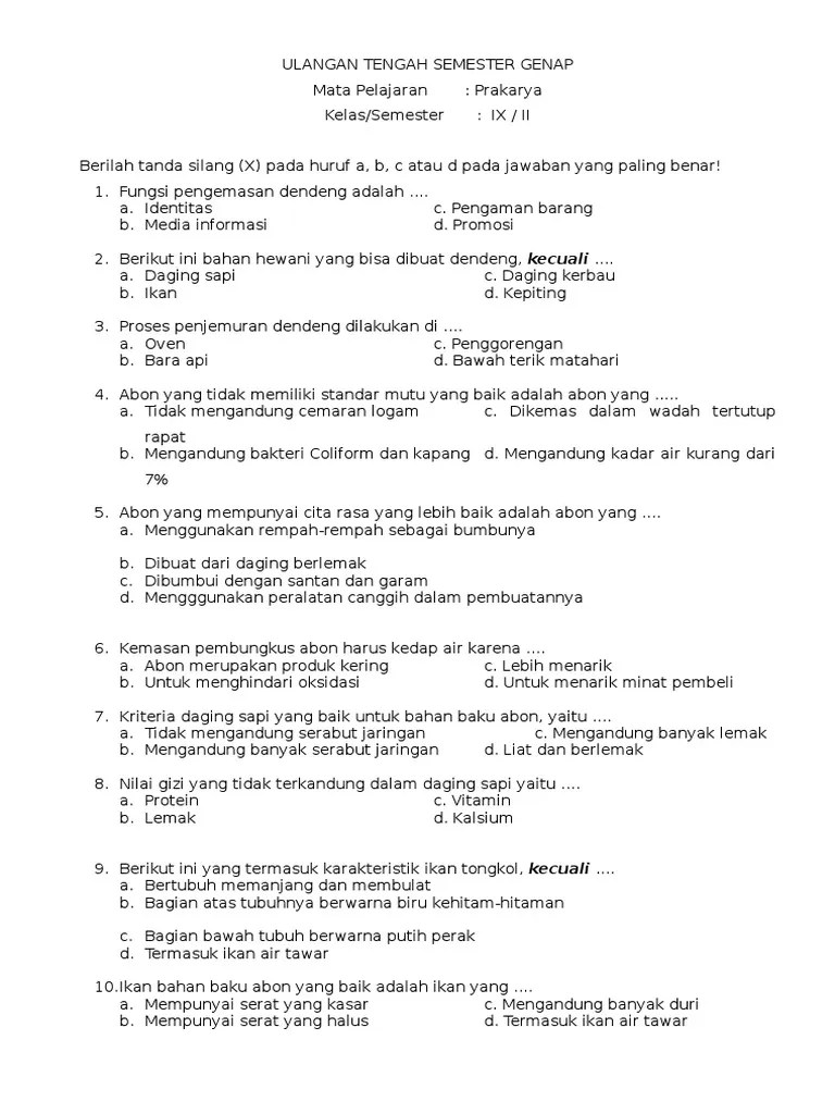 Uts Prakarya Kelas Ix Semester 2 | PDF