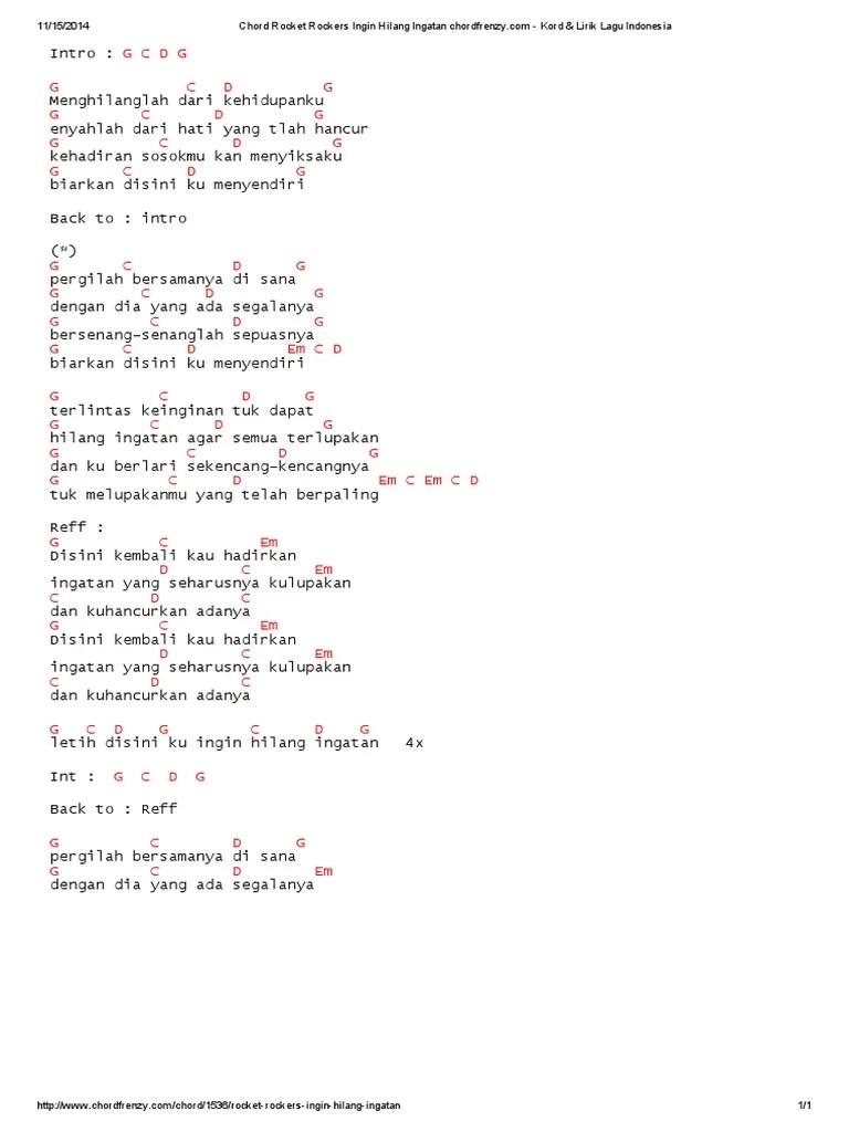 Chord Rocket Rockers Ingin Hilang Ingatan Chordfrenzy | PDF