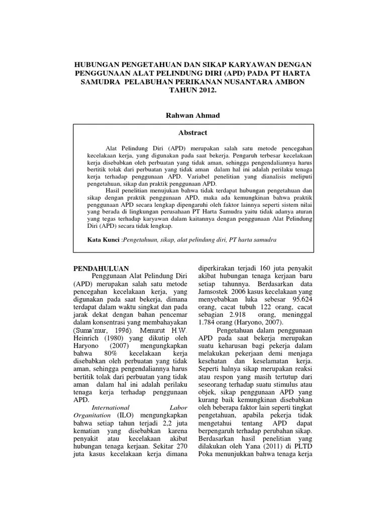 HUBUNGAN PENGETAHUAN DAN SIKAP KARYAWAN DENGAN PENGGUNAAN ALAT