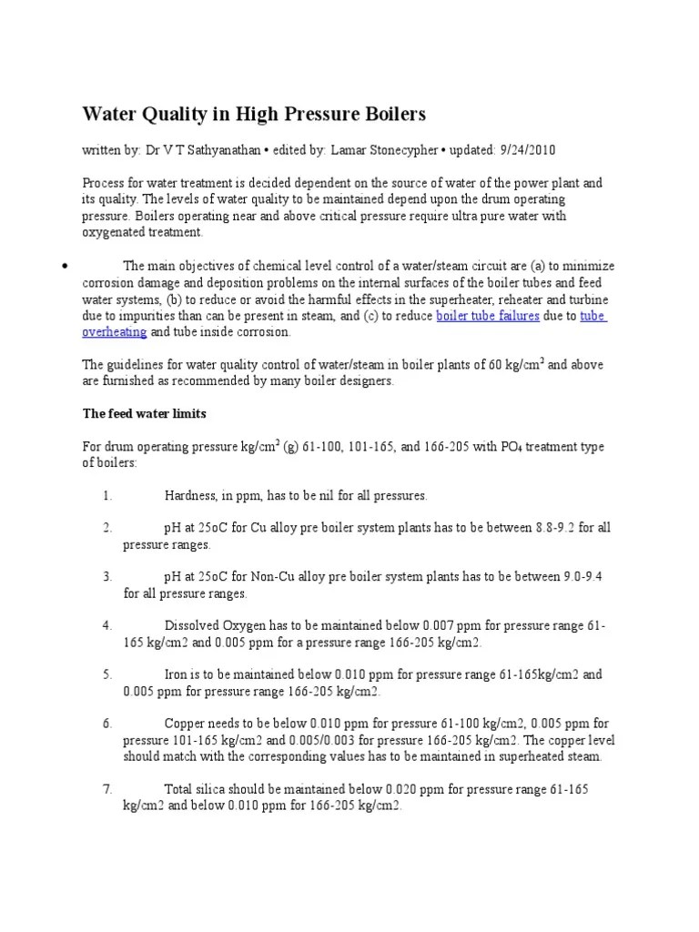 Water Quality in High Pressure Boilers Boiler Water