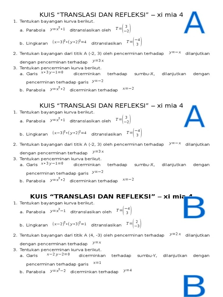 20++ Contoh Soal Kombinasi Translasi Dan Refleksi Terhadap
