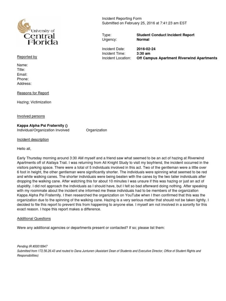 Kappa Alpha Psi 2016 Incident Reports Fraternities And