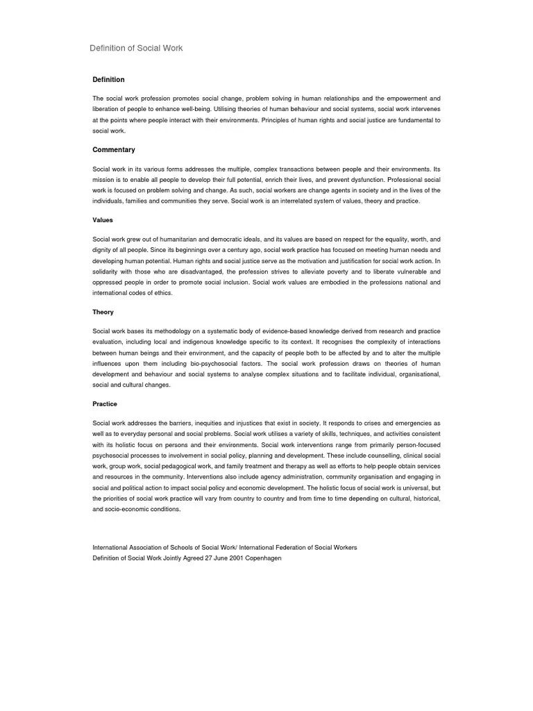 Definition of Social Work Social Work Value (Ethics)