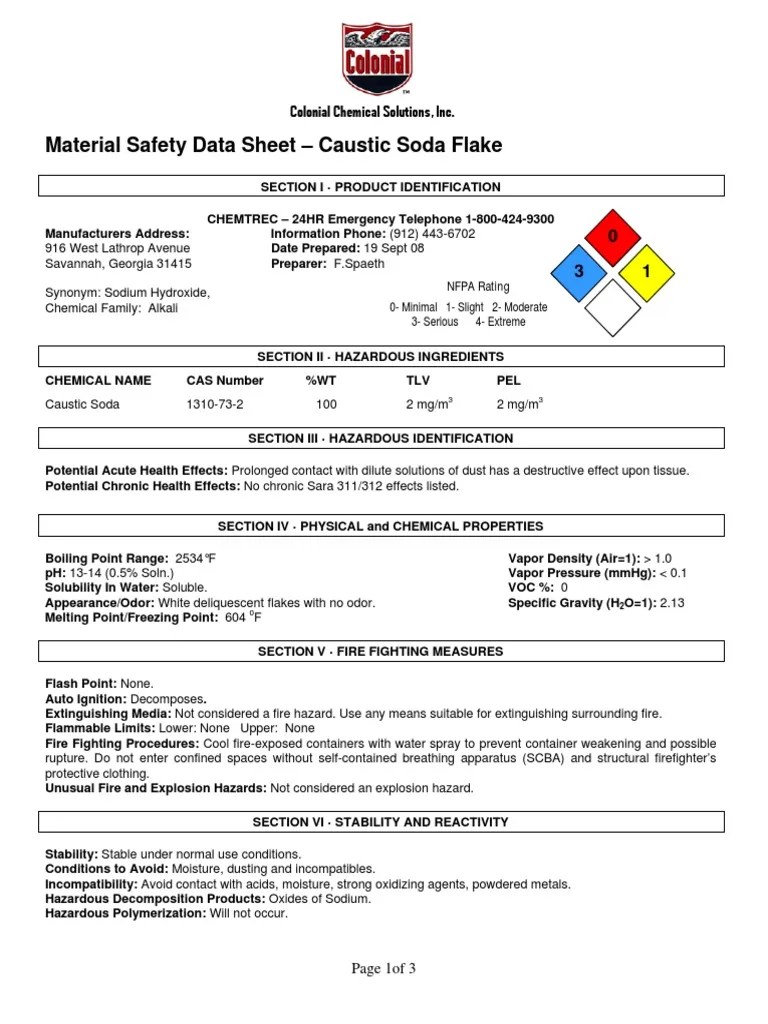 Caustic Soda Flake MSDS PDF