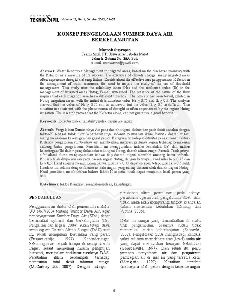 Jurnal Pengelolaan Sumber Daya Air