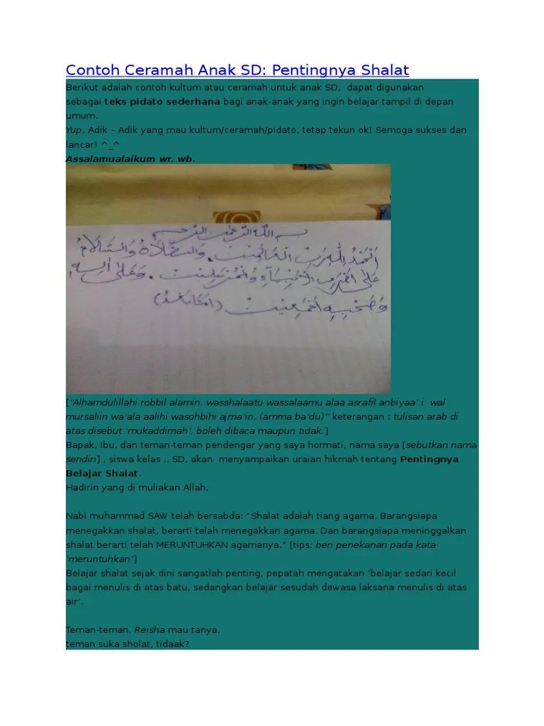 Contoh Pidato Agama Untuk Anak Sd