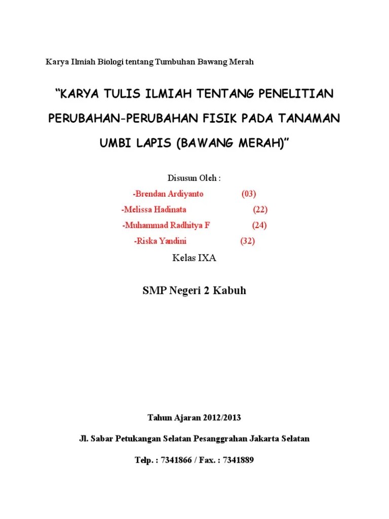 Contoh Karya Ilmiah Biologi Tentang Tumbuhan Bawang Merah | PDF
