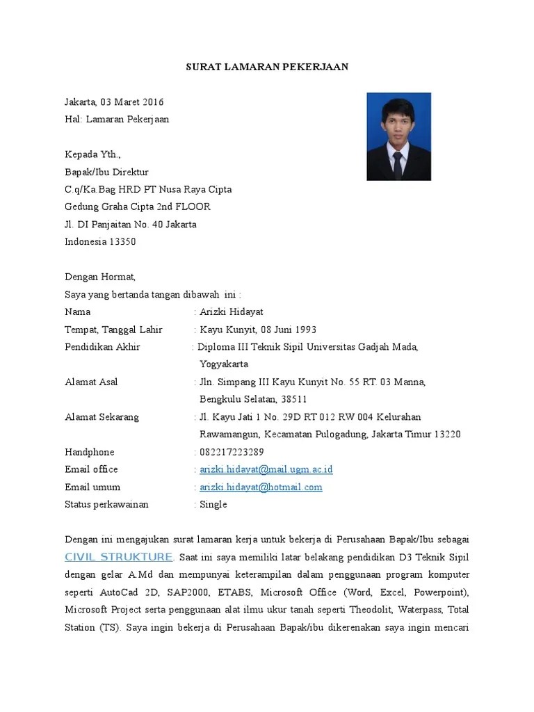 CTH 1. Surat Lamaran Pekerjaan Lengkap