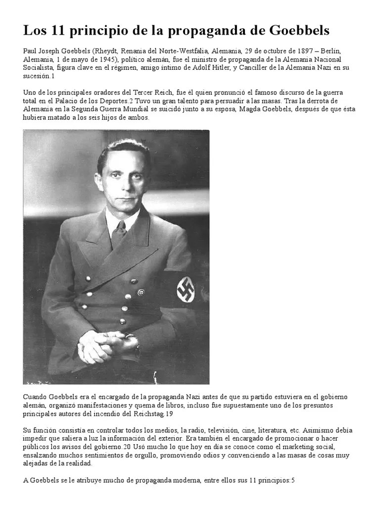 Los 11 Principio de La Propaganda de Goebbels Joseph Goebbels