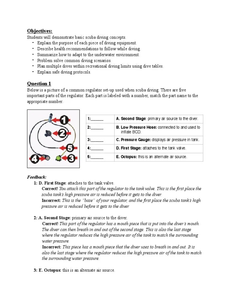 Test Questions PDF Scuba Diving Underwater Sports