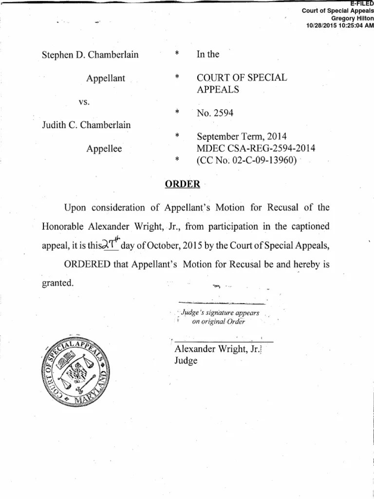 Order for Judge Wright's Recusal