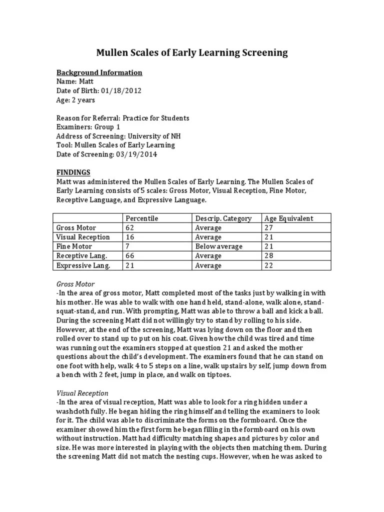 mullen scales of early learning Neuropsychological Assessment Psychological Concepts