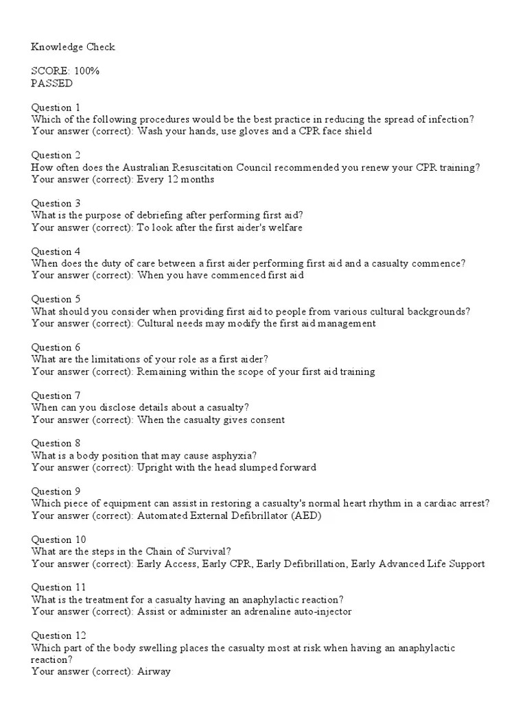 St John First Aid Course Questions & Answers First Aid