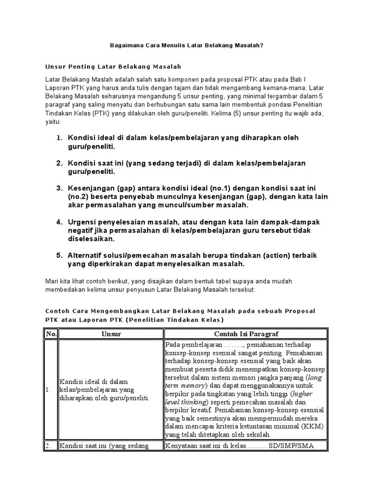 Cara Menulis Latar Belakang Masalah PTK | PDF