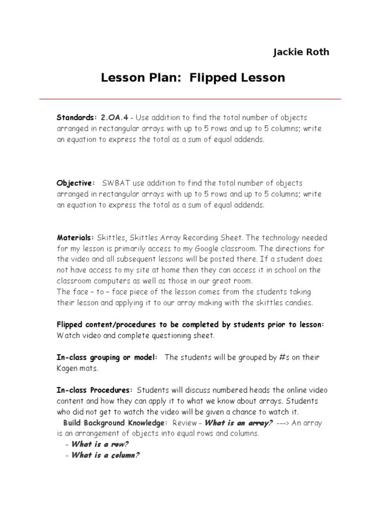flipped lesson plan arrays 2 Lesson Plan Classroom