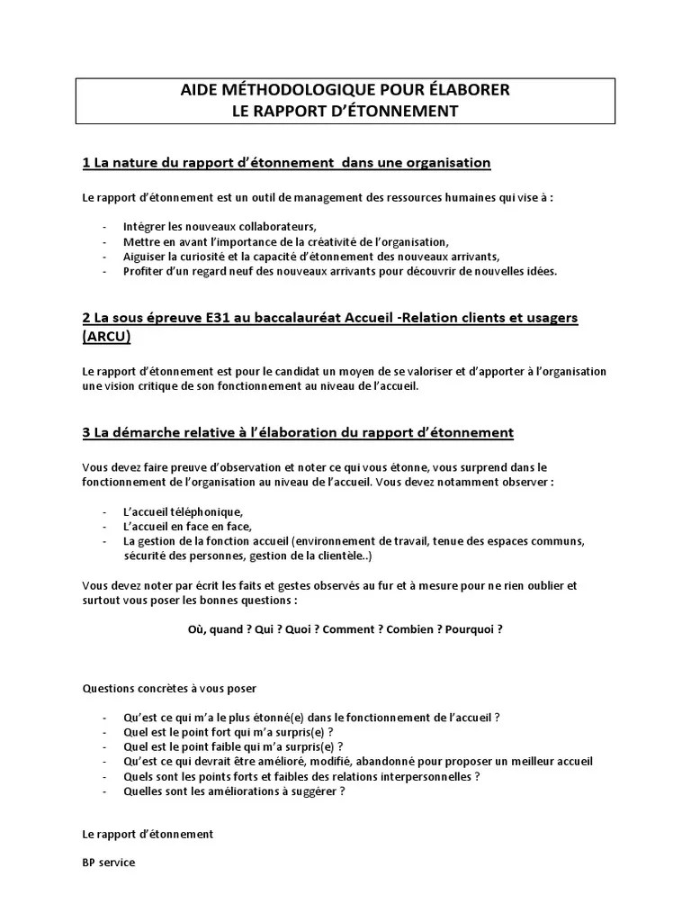Aide Méthodologique Pour Élaborer rapport d'étonnement
