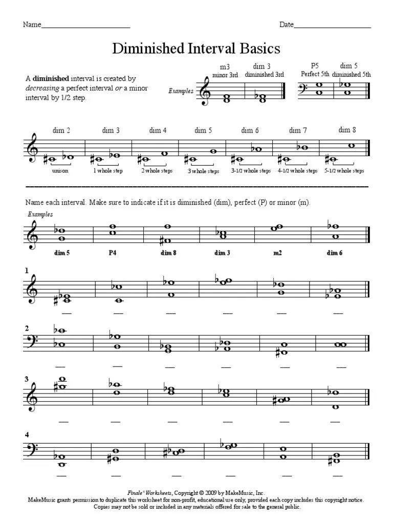 Diminished Intervals worksheet