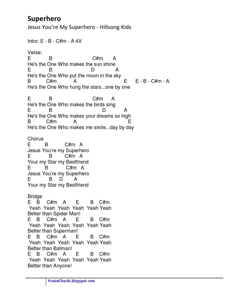 Superhero Chords and Lyrics Hillsong Kids