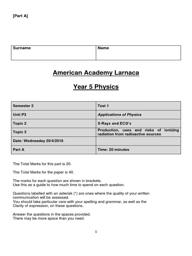 Edexcel GCSE Physics 2011 Topics P3.2 and P3.3 Test 15 16 With Mark