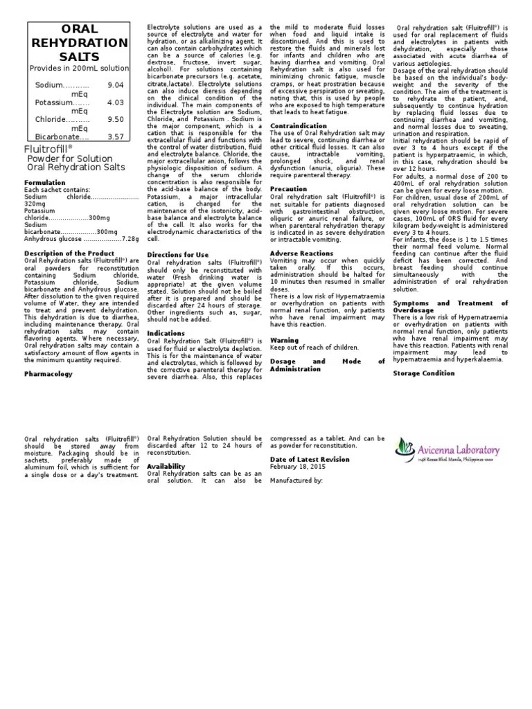 ORS Package Insert PDF Electrolyte Dehydration