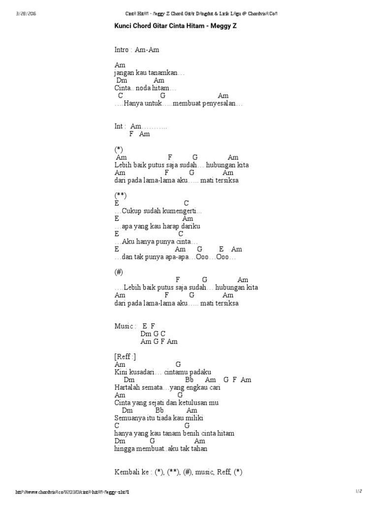 Cinta Hitam - Meggy Z Chord Gitar Dangdut &amp; Lirik Lagu at Chordvisa | PDF