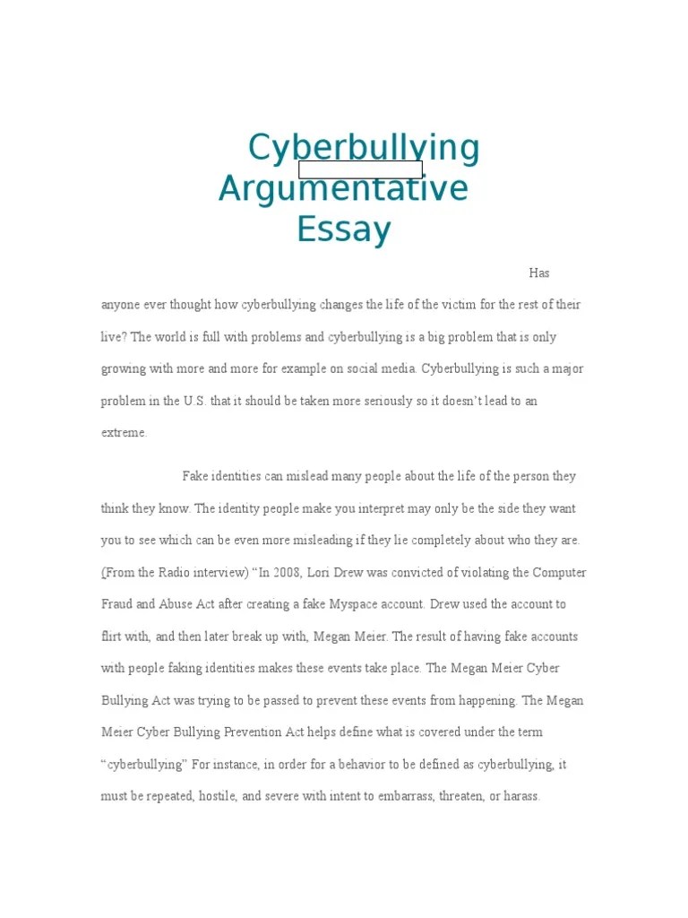 cyberbullying argumentative essay castro Cyberbullying