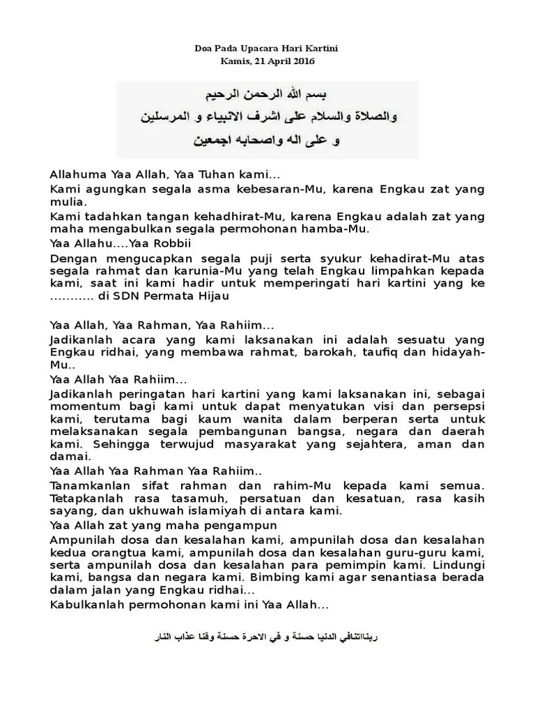 Doa Pada Upacara Hari Kartini | PDF