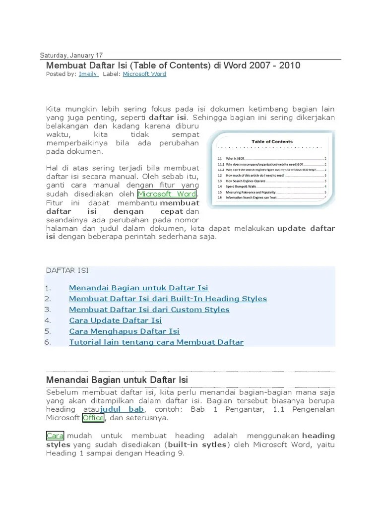 Cara Membuat Daftar Isi Otomatis