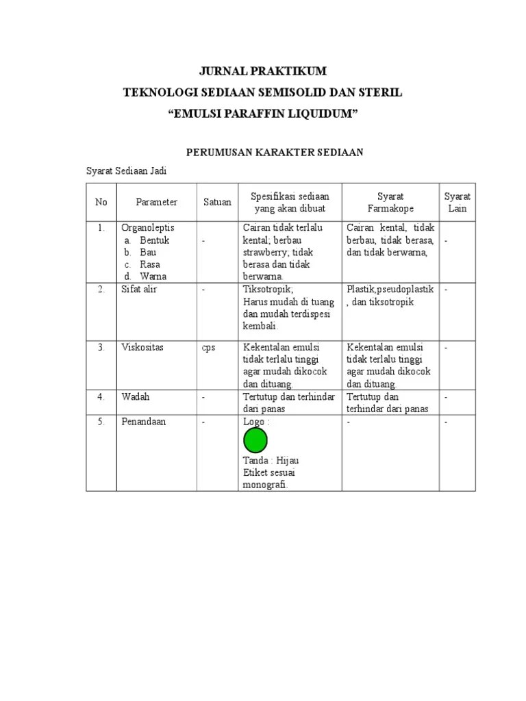 Jurnal Praktikum Teknologi Sediaan Semisolid Dan Steril “Emulsi