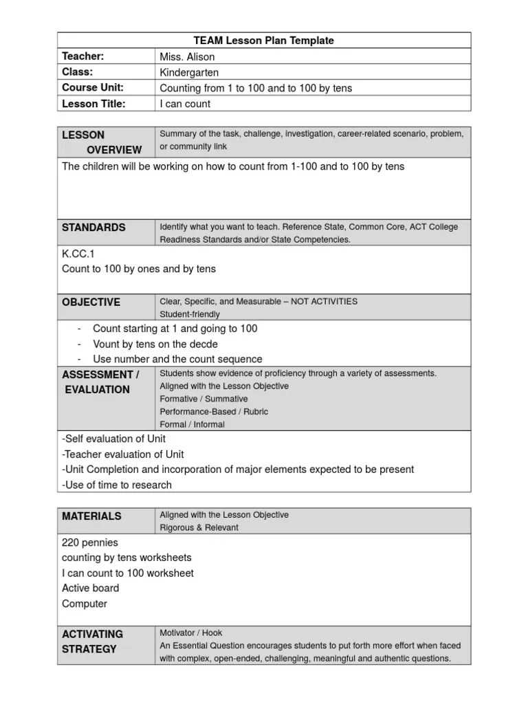 team lesson plan template Lesson Plan Differentiated Instruction