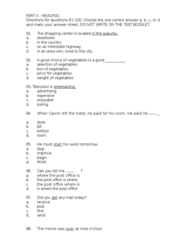 American Language Course Placement Test Form 18r Leisure