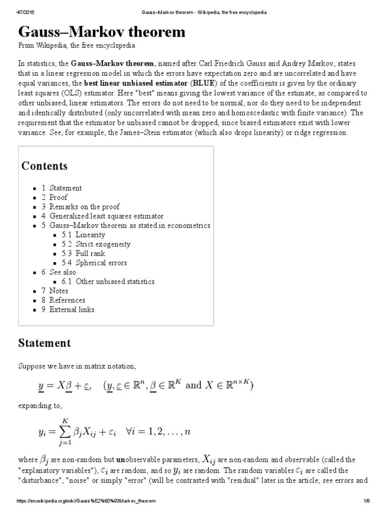 GaussMarkov Theorem Wikipedia, The Free Encyclopedia Ordinary