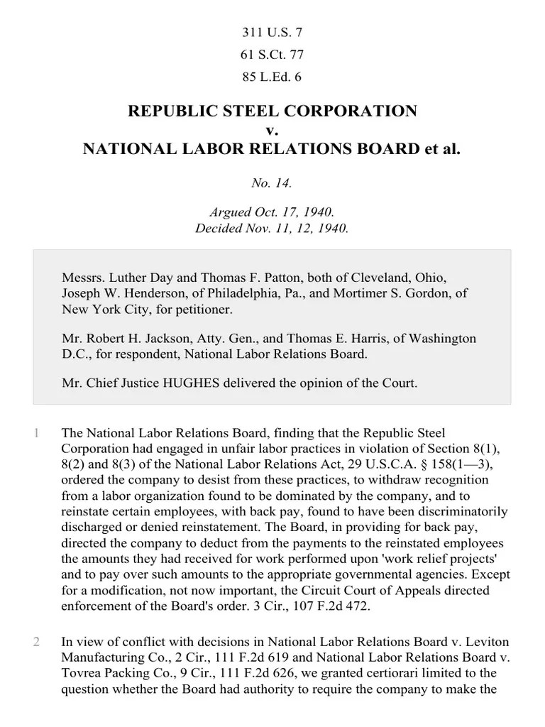 Republic Steel Corp. v. NLRB, 311 U.S. 7 (1940) PDF National Labor