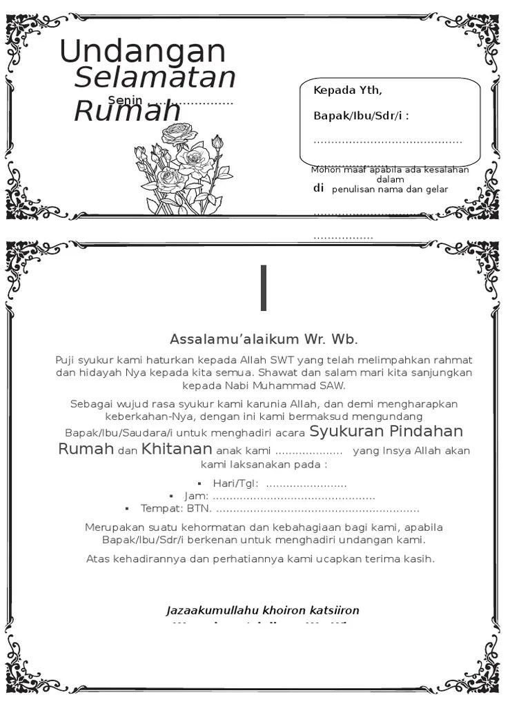 Contoh Surat Undangan Syukuran Rumah Baru | PDF