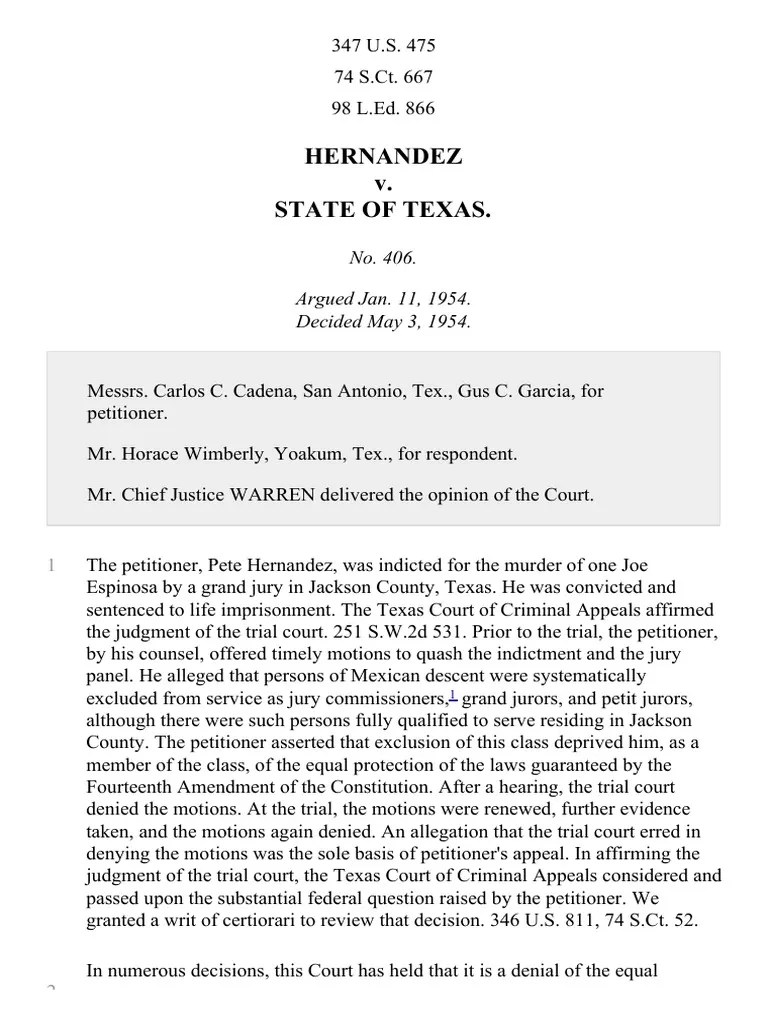 Hernandez v. Texas, 347 U.S. 475 (1954) Fourteenth Amendment To The