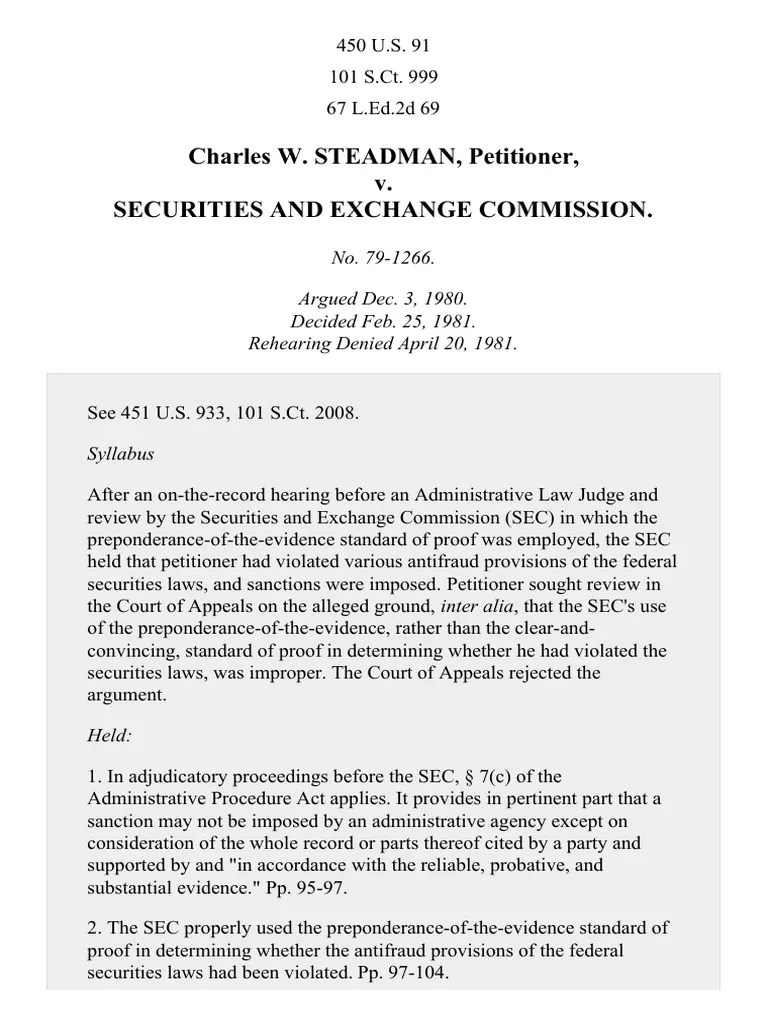 Steadman v. SEC, 450 U.S. 91 (1981) PDF Burden Of Proof (Law