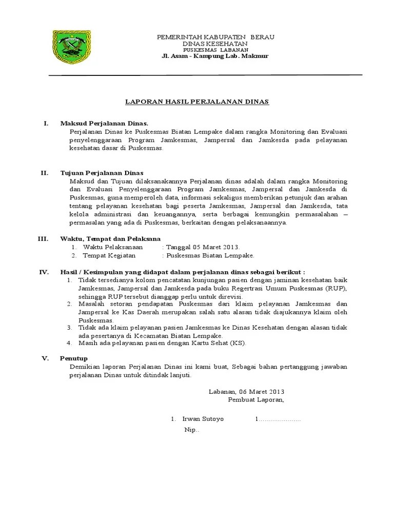 Contoh Laporan Hasil Perjalanan Dinas | PDF