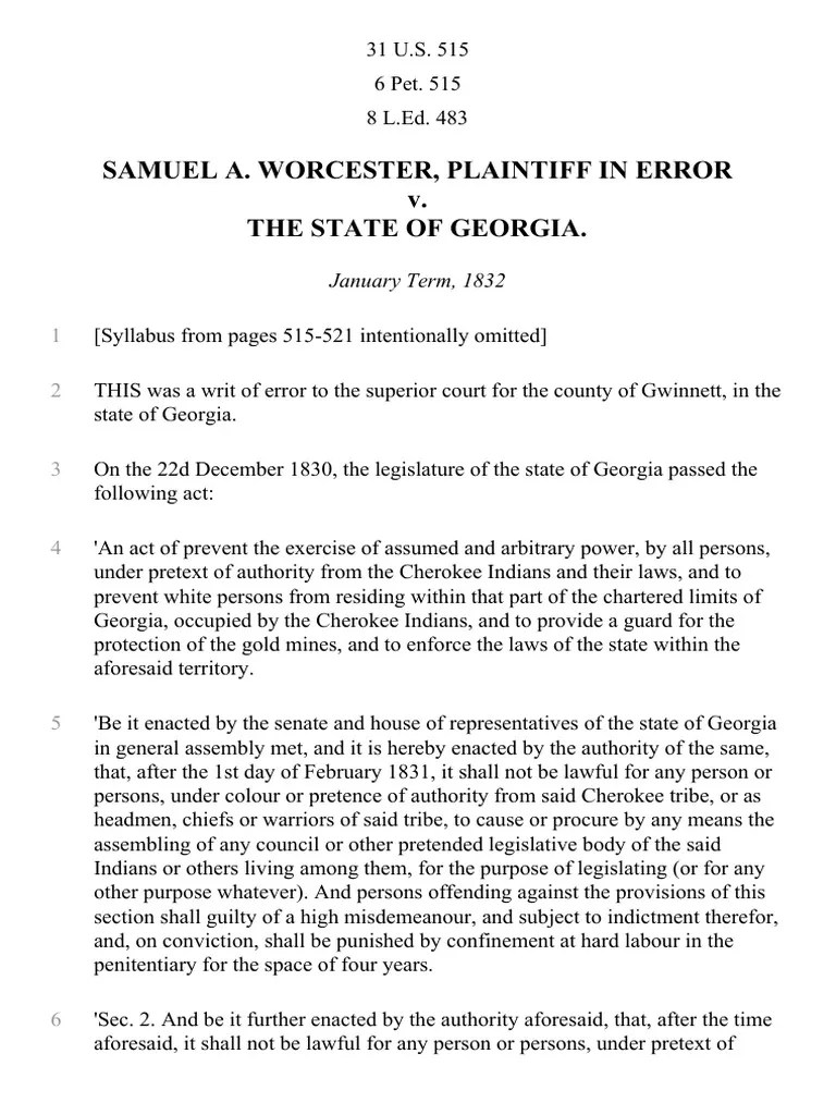 Worcester v. 31 U.S. 515 (1832) PDF United States
