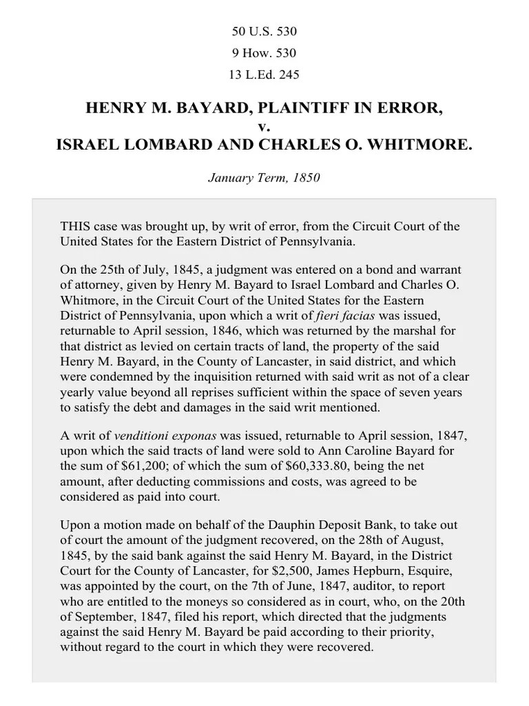 Bayard v. Lombard, 50 U.S. 530 (1850) PDF Judgment (Law) Virginia Circuit Court