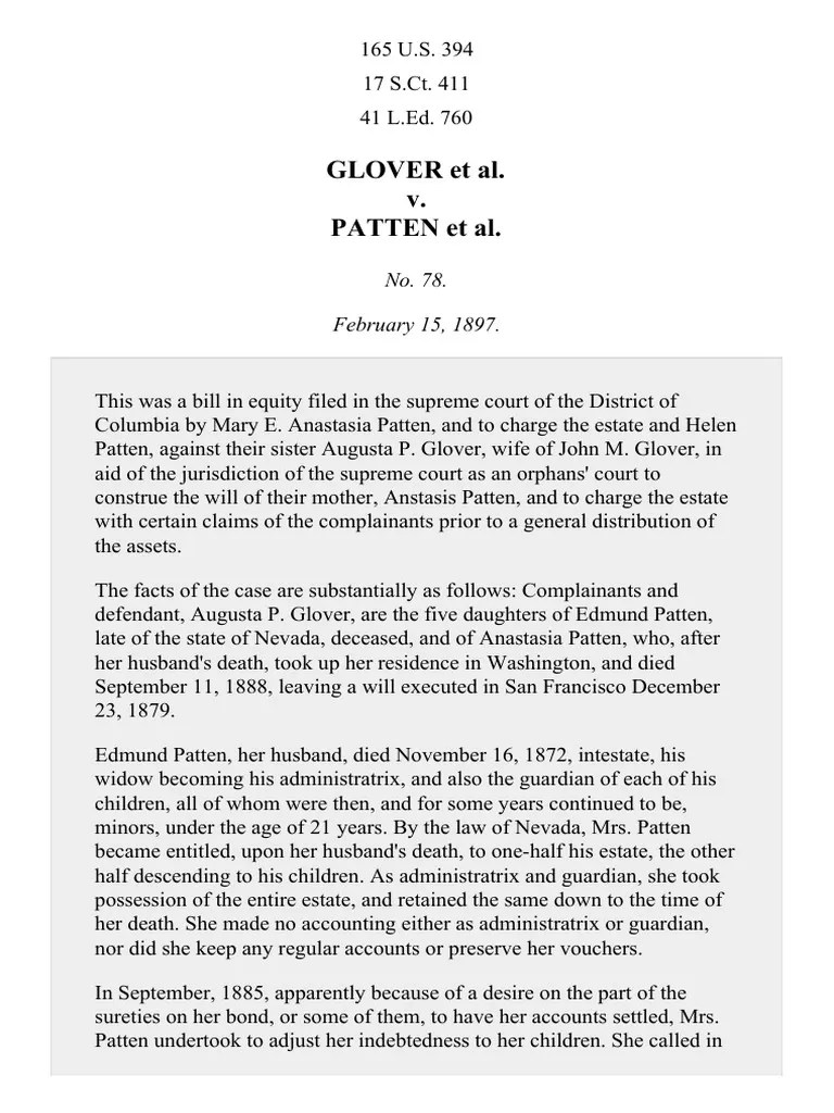 Glover v. Patten, 165 U.S. 394 (1897) Will And Testament Debt