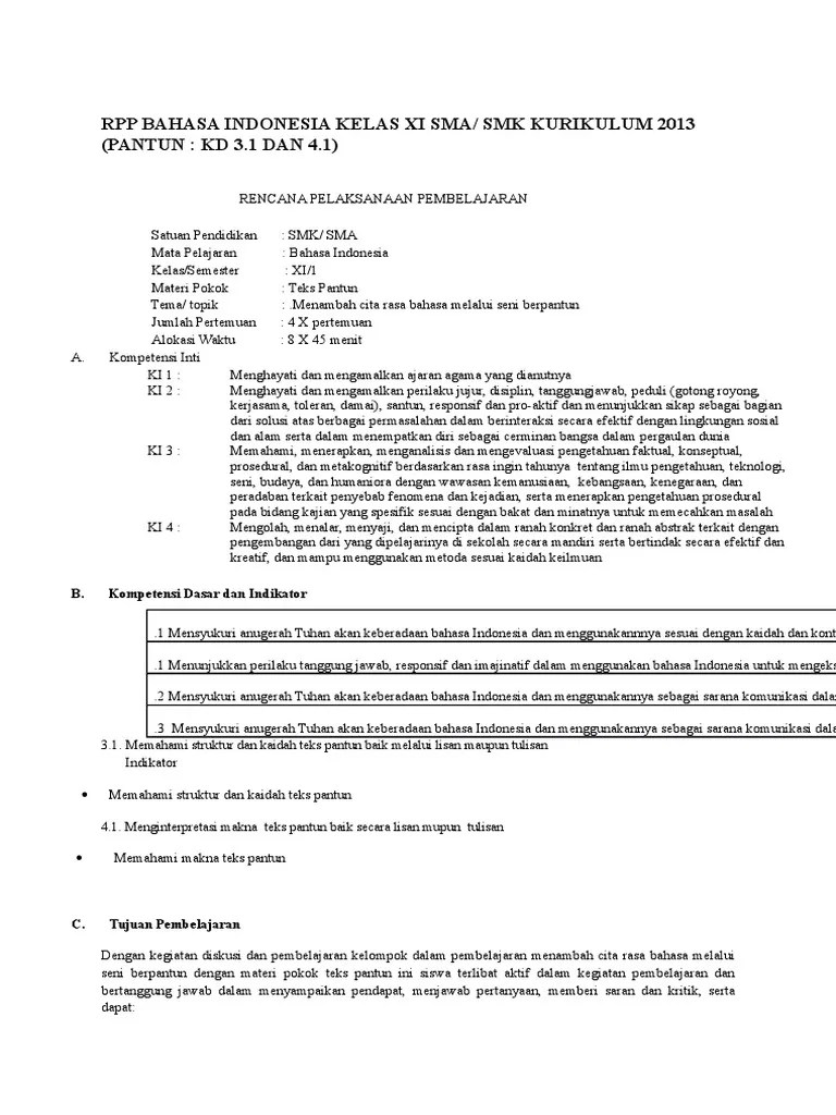 Rpp Bahasa Indonesia Sma Kelas 11 Ktsp Berkas Download Guru