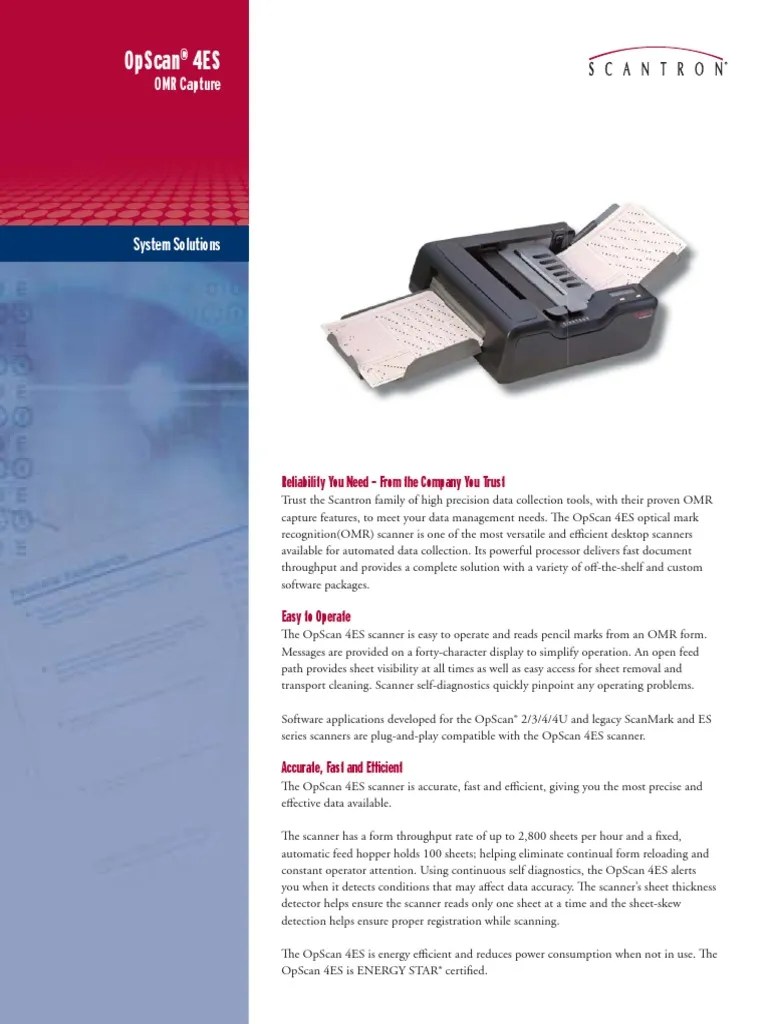 Scantron OPSCAN 4ES Brochure from AXIS IT Image Scanner Areas Of