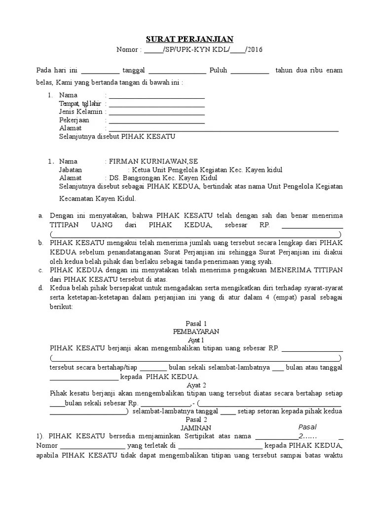 Surat Perjanjian Titip Uang | PDF